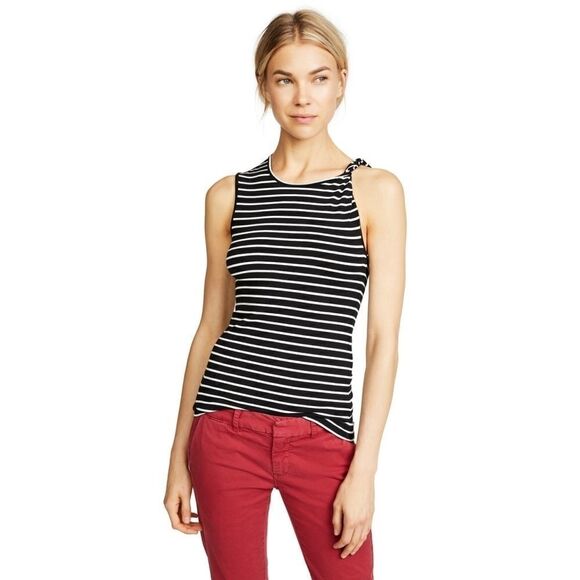 FRAME Knot Shoulder Tank Top In Noir Multi Black w - Picture 4 of 13